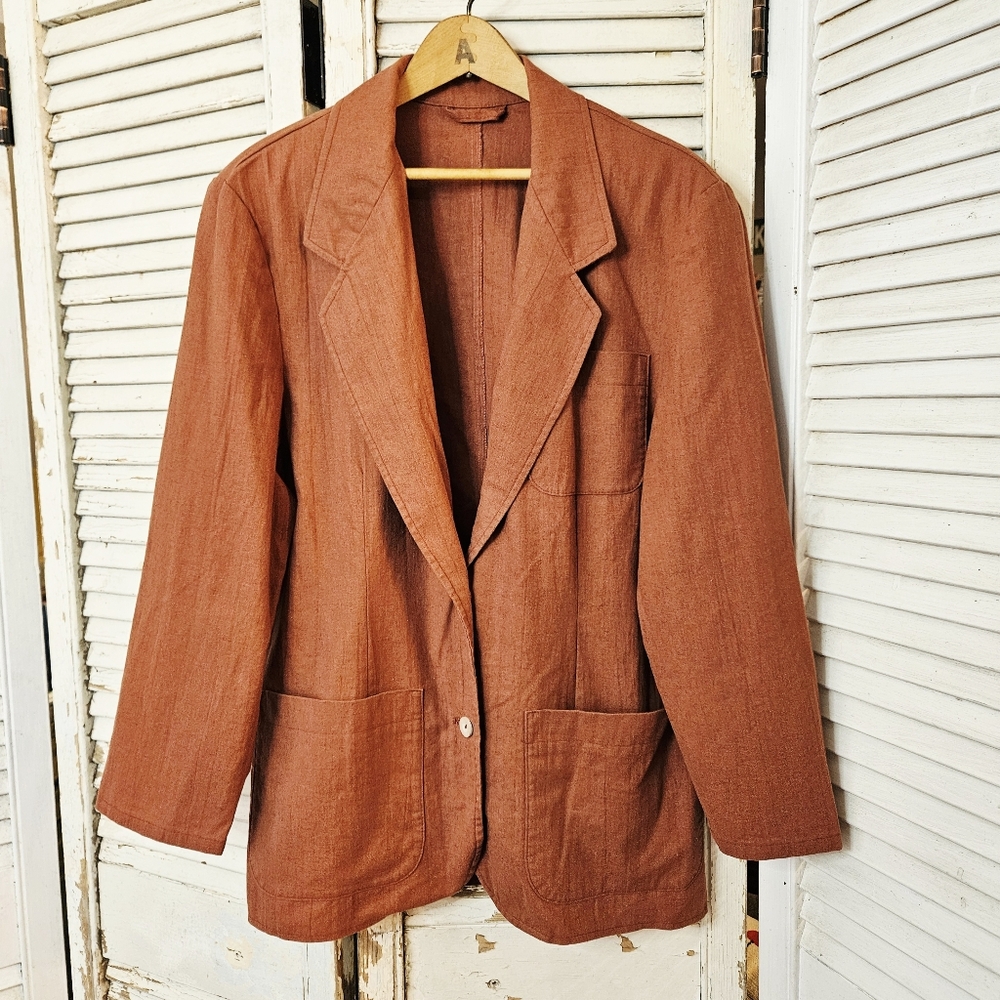 Vintage 90s Cotton/linen Blend Boyfriend Jacket Rust S/M